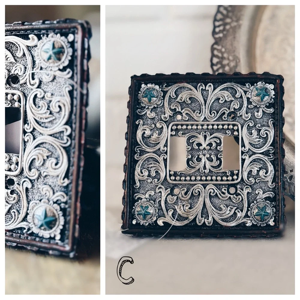 Western Tooled Light Switch Cover Plate Aztec Boho Choice of  A,B or C